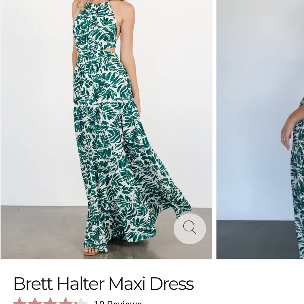 Baltic Born Teal Leaf Print Halter Maxi Dress